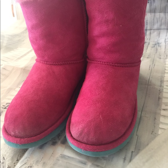 Ugg Pink and Teal Bailey bow boots sz 8 HTF - Picture 5 of 6